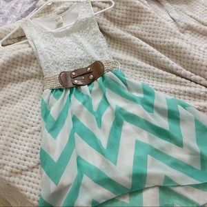 Mint Lace Chevron Belted Hi-low Dress